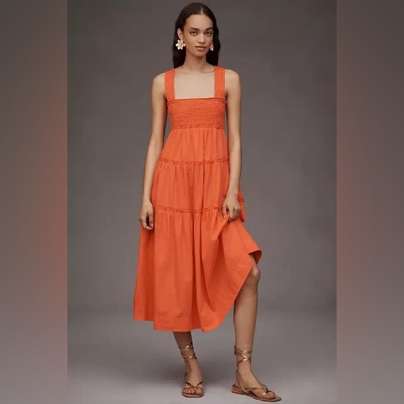 Anthropologie Dresses & Skirts - Anthropologie Orange Tiered Midi Dress